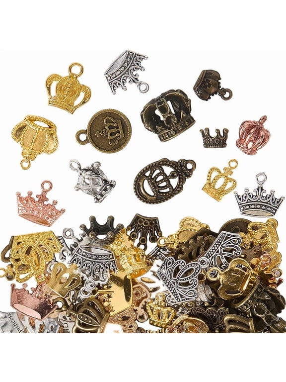 1 Box 100G Mini Charms Tiny Trinket Charms Metal Tibetan Vintage UK Queen Tibetan Alloy Link Hanging Pendant Findings for Jewelry Making Charms Necklaces Earrings DIY Crafts diy