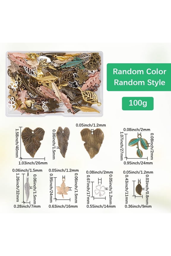 1 Box 100G Small Metal Leaf Charms Trinket Charms Bulk Alloy Vintage Tibetan Antique Style Link Hanging Punk Charm Pendant Accessories for Jewelry Making Charms Necklaces Earrings DIY Crafts