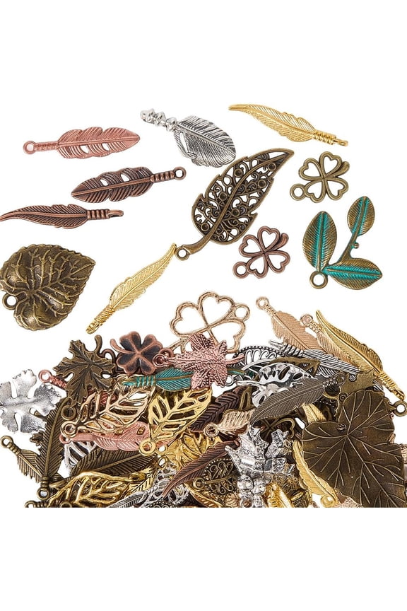 1 Box 100G Small Metal Leaf Charms Trinket Charms Bulk Alloy Vintage Tibetan Style Link Hanging Punk Charm Pendant Accessories for Jewelry Making Charms Necklaces Earrings DIY Crafts colorful DIY