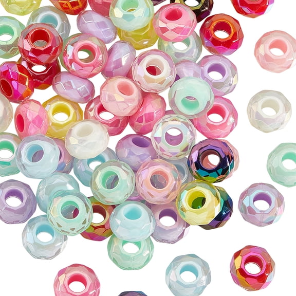 1 Box 100PCS 14.5MM Iridescent Big Hole Large Acrylic Beads Faceted European Rondelle Rainbow Plastic Colorful Spacer Bead