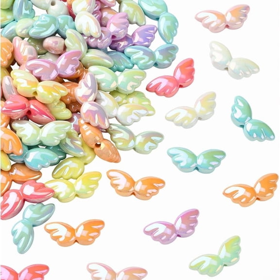 1 Box 100PCS Angel Wing Acrylic Colored Bead with Hole Wings Plastics Opaque Iridescent Bumpy Loose Spacer Beads Bulk