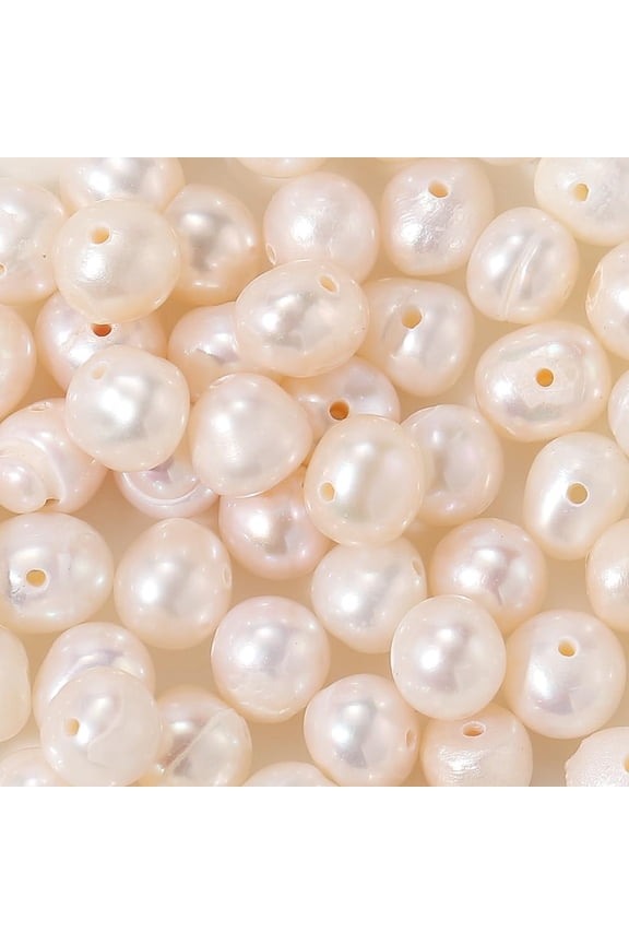 1 Box 100PCS Beige Baroque Round Natural Pearls Beads with Holes Cultured Fresh Water Genuine Real Loose Summer Irregular Pearl Bead Bulk