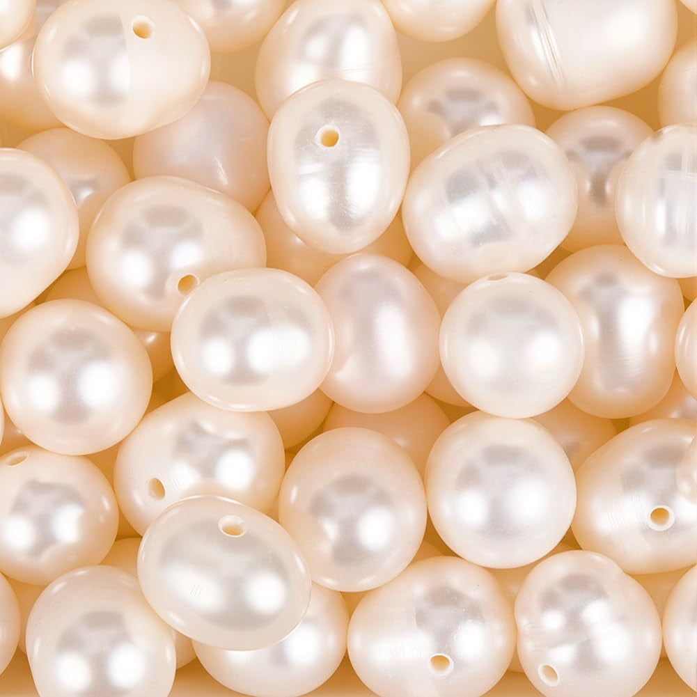 1 Box 100PCS Beige Natural Round Shape Genuine Pearl Beads with Holes Freshwater Cultured Summer Spacer Loose Real Pearls Bead Bulk for Jewelry Making Bracelets Earrings DIY Craft Supply