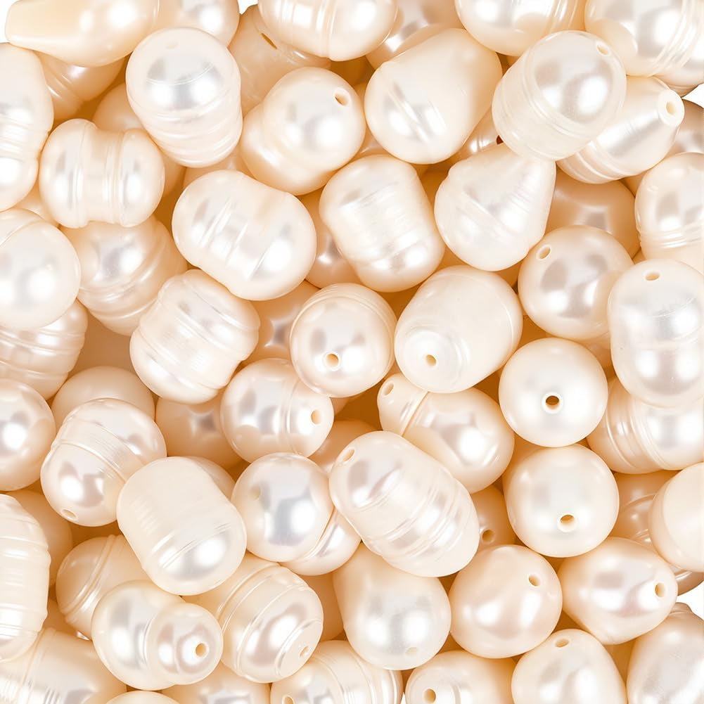 1 Box 100PCS Ivory Baroque Rice Oval Shaped Pearl Beads with Holes Natural Cultured Freshwater Summer Irregular Loose Pearls Bead Bulk