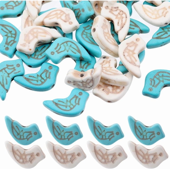 1 Box 100PCS Turquoise Gemstone Beads Gemstone Animal Beads Natural Small Precious Blue Bird Peace Dove Carved Genuine Stone Loose Spacers