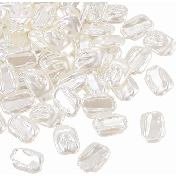 1 Box 100PCS White Baroque Rectangular Plastic Pearls Beads with Holes Irregular Artificial Summer Imitation Loose Pearl Bead Bulk