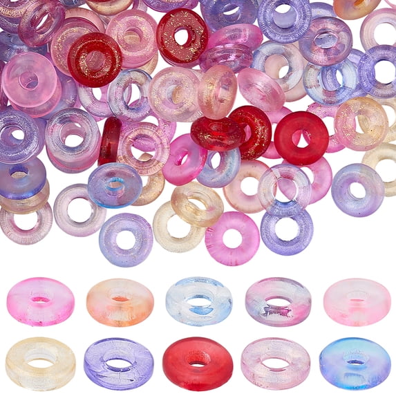1 Box 100Pcs 10 Colors Glass Donut Bead Large Hole Transparent Beads Bulk Colorful Glitter Flat Round Heishi Circle European Small Loose Spacers