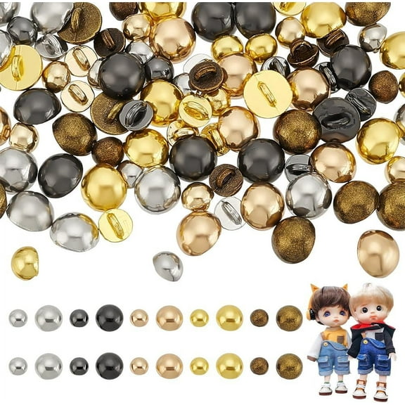 1 Box 100Pcs 10 Styles Alloy Garment Shank Button 1-Hole for BJD Doll Clothing Making Mushroom Mixed Color 4~6x3.5~4.5mm Hole: 1x0.8mm 10pcs/style