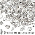 thumbnail image 1 of 1 Box 100Pcs 10 Styles Link Bail Beads Silver Tube Bails Bulk Tibetan Alloy Textured Clasp Charms Connector European Loop Spacer Beads for Jewelry Making Bracelet Necklace Crafts Silver, 1 of 5