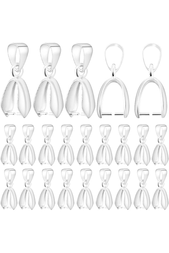 1 Box 100Pcs 14mm Jewelry Findings Pinch Bails Pinch Clip Bail Clasp Silver Snap on Bails Brass Pendant Connector Clips Clasps for Jewelry Making Supplies DIY Necklace Earrings Bracelet Craft