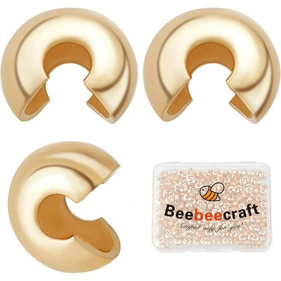 1 Box 100Pcs 18K Gold Plated Crimp Bead Covers Metal Half Round Open Crimp Beads Knot Covers Caps 5mm for DIY Jewelry Makings for DIY