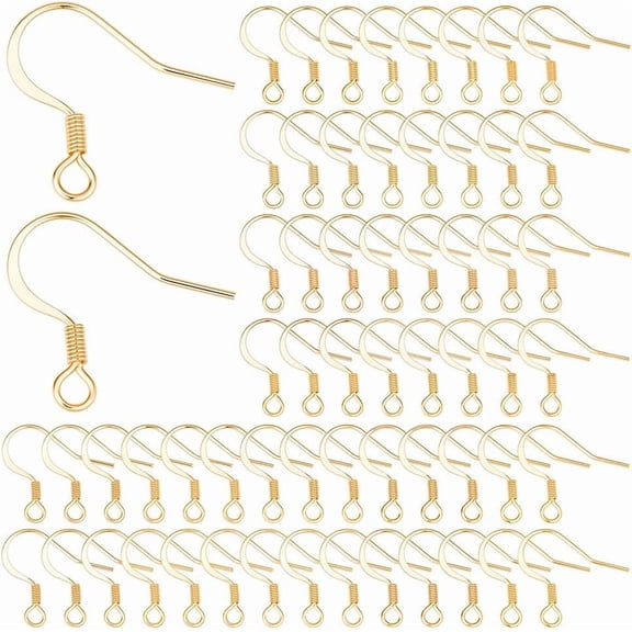 1 Box 100Pcs 18k Gold Plated Earring Hooks French Ear Hooks Fish Hook Earrings Ear Wires Fishhook Earring Findings for Jewellery Making Adult DIY Dangle Earrings Craft Accessories Supply