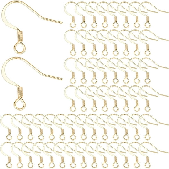 1 Box 100Pcs 18k Gold Plated Earring Hooks French Ear Hooks Fish Hook Earrings Ear Wires Fishhook Earring Findings