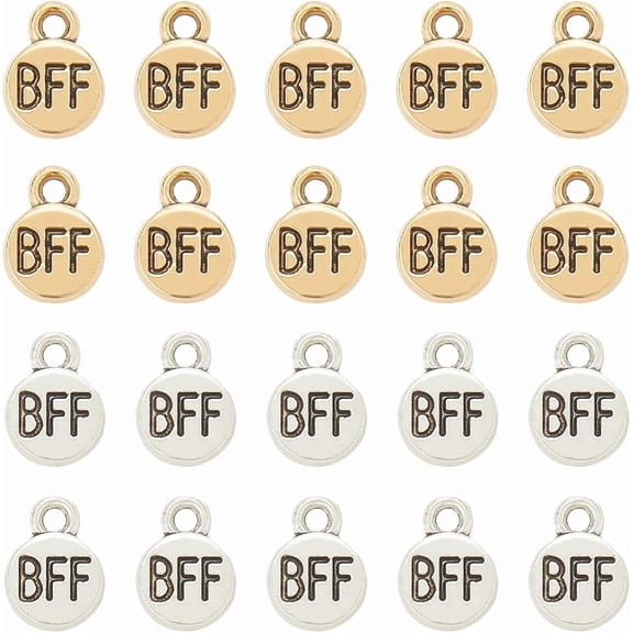 1 Box 100Pcs 2 Colors Bff Charm Best Friend Forever Charms Bulk Friendship Word Flat Gold Letter Pendants for Jewelry Making Supplies Findings DIY Craft Key Chain Necklace Bracelets Adults