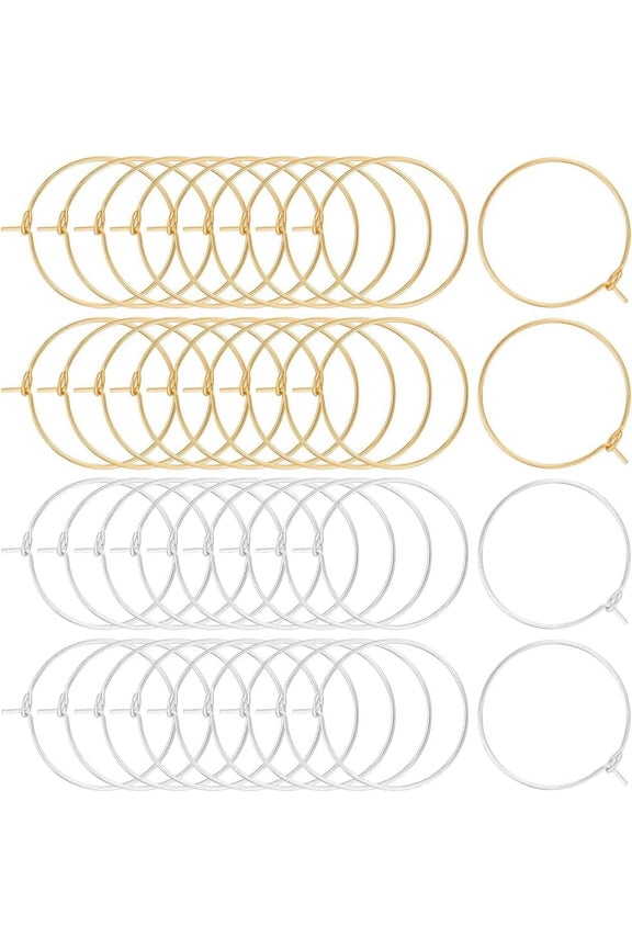 1 Box 100Pcs 2 Colors Earring Findings Hoops 18K Gold Plated 316 Stainless Steel Round Wine Glass Charm Rings Open Beading Hoops for Jewelry Making Festival DIY Crafts Art Accessories 1set