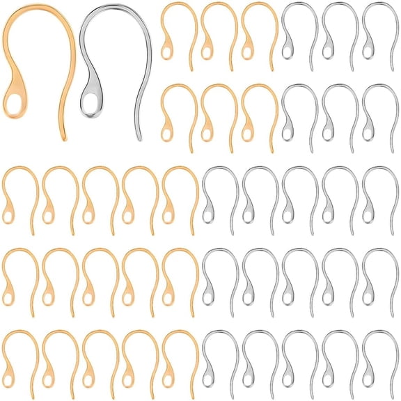1 Box 100Pcs 2 Colors U Shaped Earring Findings French Earring Wires with Loop Silver Dangle Hanging Real 18K Gold Plated Stainless Steel Ear Hook Findings for Jewelry Making DIY Crafts