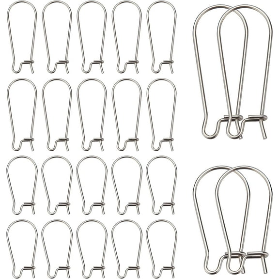 1 Box 100Pcs 2 Sizes Kidney Earrings Hook Silver Plated Stainless Steel Ear Wire Hypoallergenic Earwire Connector Tone for Jewelry Making Man Women DIY Dangle Earring Findings 20x10.5mm