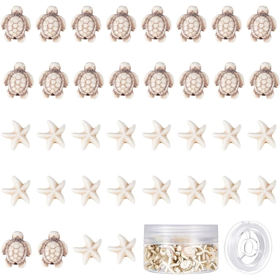 1 Box 100Pcs 2 Styles Tortoise Beads Starfish Summer Beads for Jewelry Making Turquoise Turtle Charms Bulk Ocean Animal Spacers Elastic Thread Bracelets Beige Beige DIY