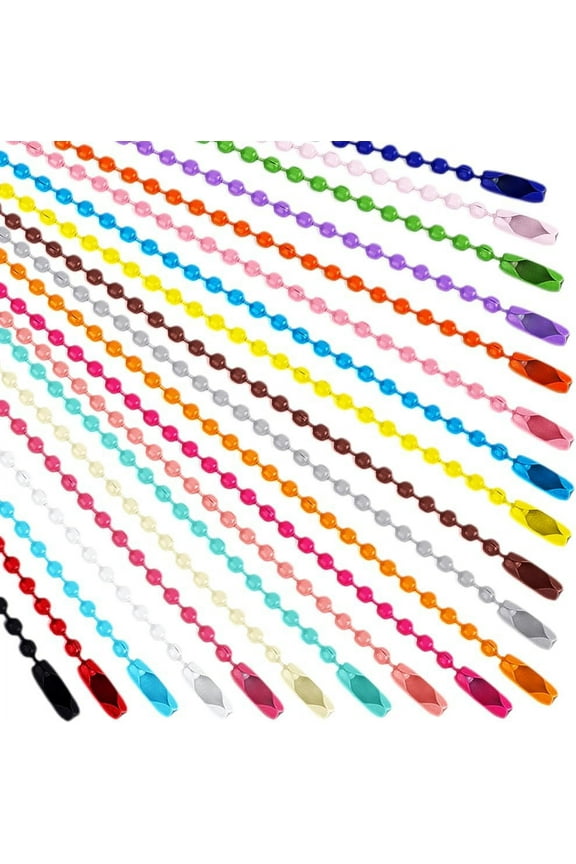 1 Box 100Pcs 20 Colors Colored Metal Bead Chains Ball Chain Bulk Iron Beaded Hanging Decoration Ornaments Keychain Tag Chain with Connectors for Jewelry Making Necklace Bracelet DIY Crafts