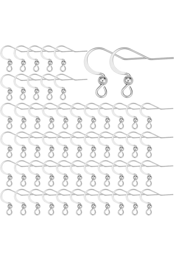 1 Box 100Pcs 304 Stainless Steel Earring Hooks Fish Hook Earring Wires Silver Earring Findings Ball Dot Earwires French Ear Hooks for Jewellery Making Women Adults DIY Dangle Earrings Crafts DIY