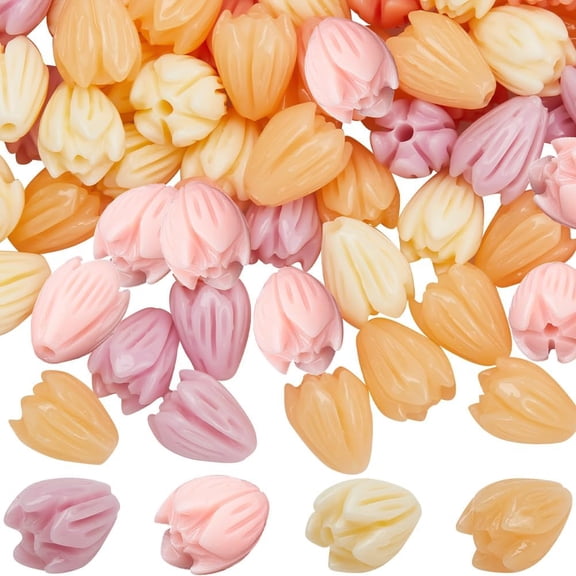 1 Box 100Pcs 4 Colors Acrylic Flower Beads Jasmine Flower Beads Coral Shell Dyed 3d carved Cute Loose Beads Flowers