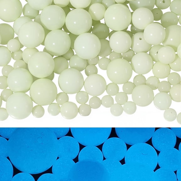 1 Box 100Pcs 4 Sizes Round Grow in The Dark Beads Luminous Glass Beads 6mm 8mm 10mm 12mm Dodger Blue Solar Stone Loose Spacers for Jewelry Making Earring Necklace Bracelet Crafts Accessories Clear