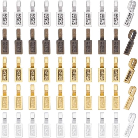 1 Box 100Pcs 5 Colors Flat Pad Bail Gold Cabochon Charms Bails Bulk Alloy Silver Rectangle Shovel Charm Connector Hanger Jewelry Base Blank Settings for Necklaces Making DIY Cabochons Crafts for diy