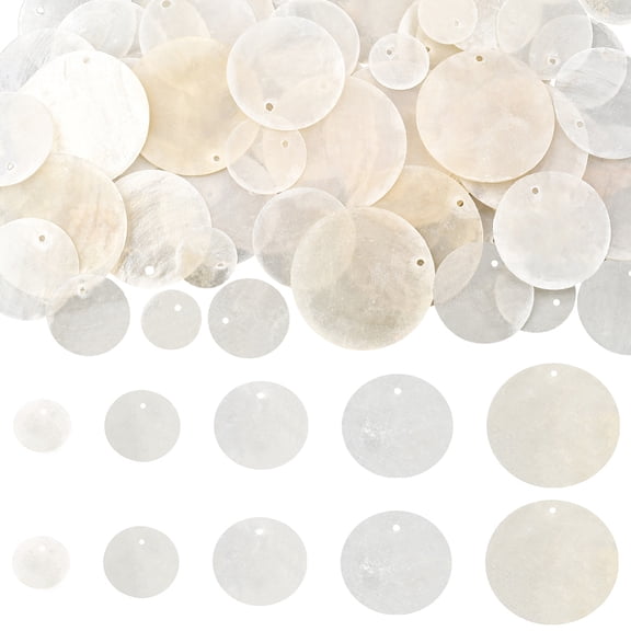 1 Box 100Pcs 5 Sizes Capiz Shell Charms Flat Shell Charms White Round 15/20/25/30/35mm Natural Seashell Summer Beach Coin Dangle Pendants DIY