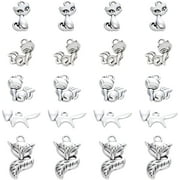 1 Box 100Pcs 5 Style Silver Fox Charms Tibetan Silver Metal Animal Jewelry Making Pendants Bulk