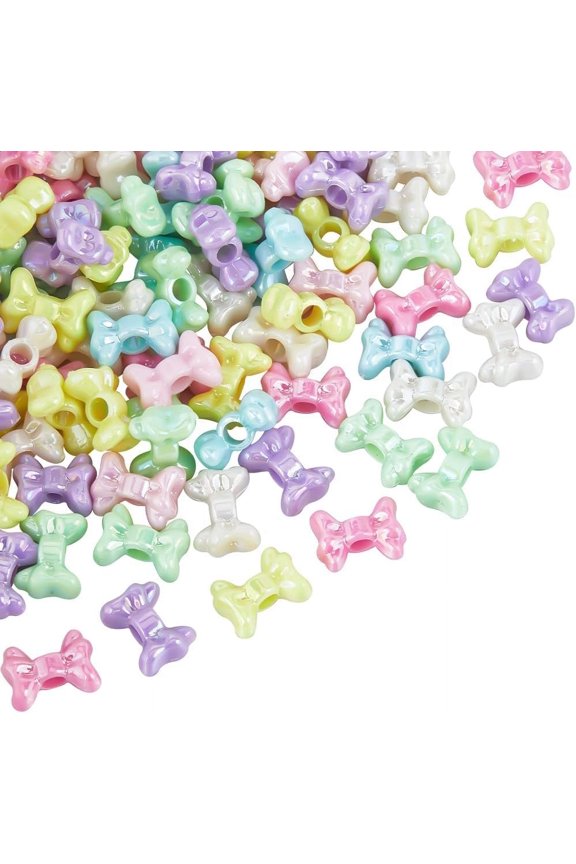 1 Box 100Pcs Acrylic Bead Bowknot Beads Cute Mini Bowknots Rainbow AB Color Candy Loose Small Opaque Bowtie Beads for DIY Crafting Beading Beadable Pens Keychains Necklace Beginners