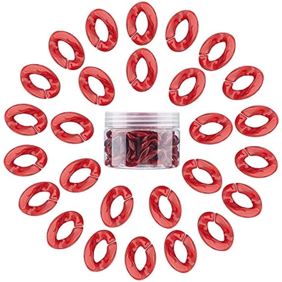 1 Box 100Pcs Acrylic Chain Links Red C-Clips Hooks Twist Chain Linking for Glasses Bags Earring Necklace Jewelry DIY Craft Making
