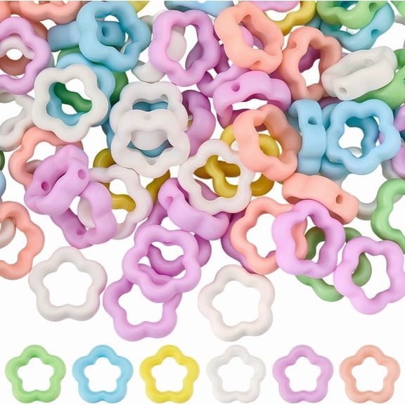 1 Box 100Pcs Acrylic Hollow Flower Beads Frame Connector Colorful Floral Blossom 2 Straight Holes Link Loose Spacer Beads