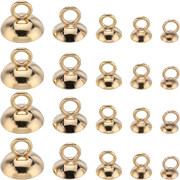1 Box 100Pcs Bead Cap Pendants Bead Cap Bail Stainless Steel Bead Caps with Loop Bead Bail Cap Bead Cap Pendant Bails Dangle Charm Bead Pendant Connector for Jewelry Making Accessories DIY