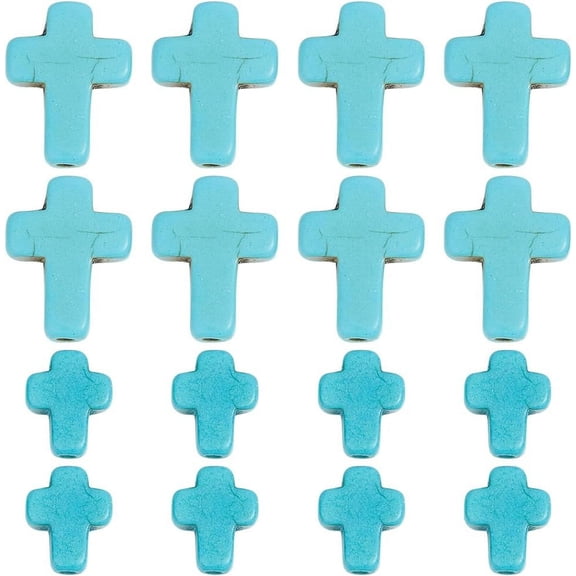 1 Box 100Pcs Beads Bulk Blue Turquoise Stone Bead Charms Mini Small Pocket Crosses Tiny Easter Holiday Crucifix Beads for Jewelry Making Beading Kits Craft Supplies Dark Turquoise