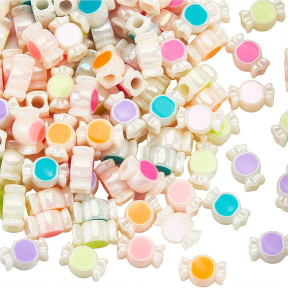 1 Box 100Pcs Candy Beads Acrylic Candy Beads Bulk Random Mixed Colorful Shiny Sweet Dessert Food Loose Charm Spacers DIY
