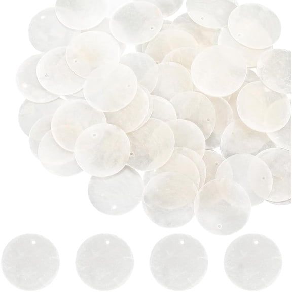 1 Box 100Pcs Capiz Shell Charm Natural Seashell Charms Bulk 3cm White Summer Beach Hawaii Flat Round Disc Coin Mother of Pearl Shells Beads for DIY Jewelry Making Pendants Earrings DIY Craft