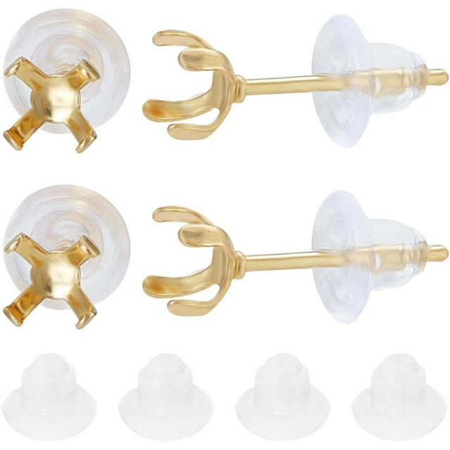 1 Box 100Pcs Claw Earring Post 18K Gold Plated Brass Post Stud Earrings