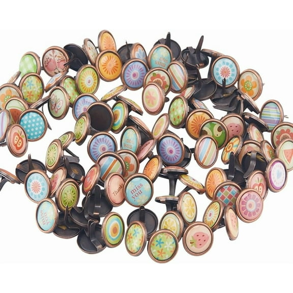 1 Box 100Pcs Colorful Paper Fasteners Brads 12mm Diameter Mini Round Metal Brads Split Pins Craft Enamel Iron Brads for DIY Scrapbooking Card Making Photo Album Embellishment Red Copper 1box