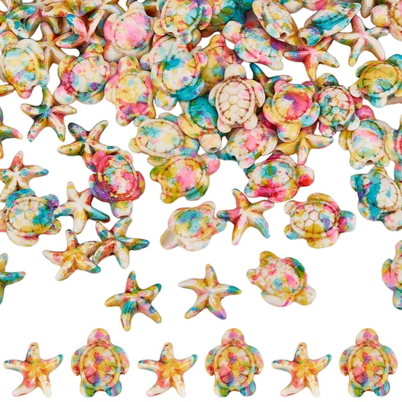 1 Box 100Pcs Colorful Turtle Beads Star Fish Beads Large Summer Hawaii Beach Gemstone Sea Life Ocean Animal Beads Colorful