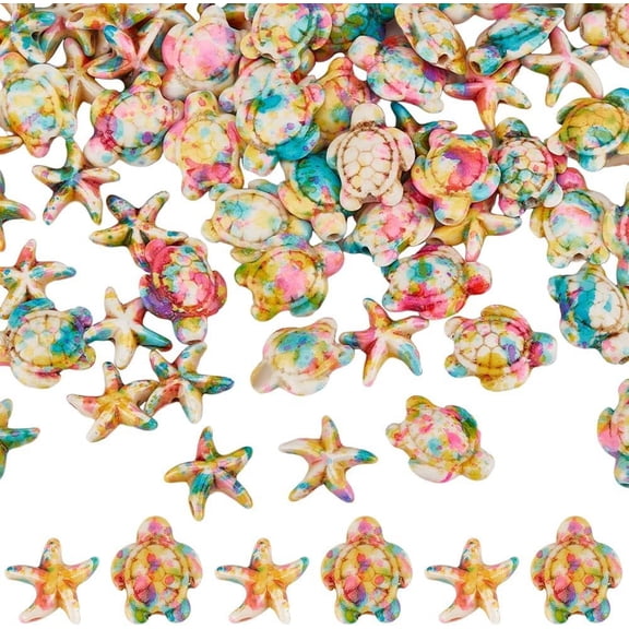 1 Box 100Pcs Colorful Turtle Beads Star Fish Beads Large Summer Hawaii Beach Gemstone Sea Life Ocean Animal Beads