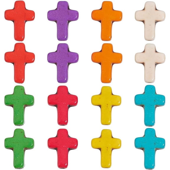 1 Box 100Pcs Cross Beads Bulk Small Colorful Cross Beads Synthetic Magnesite Stone Crucifix Crosses White Red Blue Pocket Quilts Cross Bead Charms for Jewelry Making Beading Kit Supplies