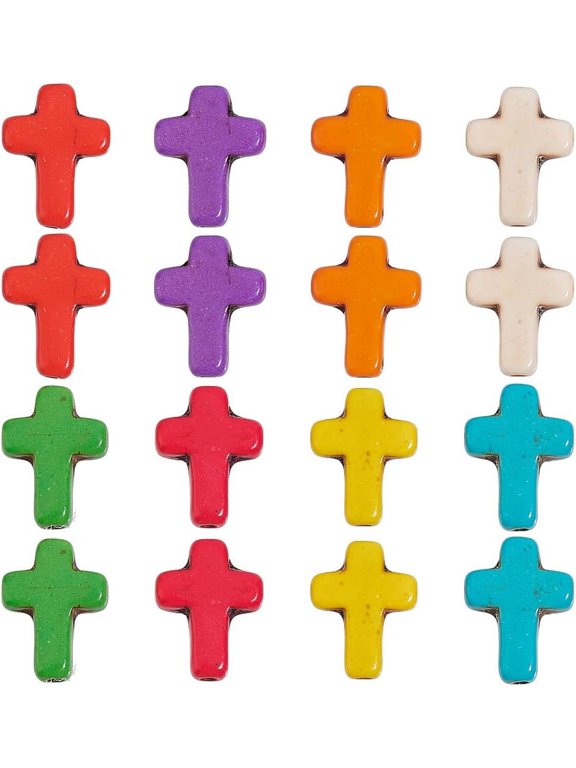 1 Box 100Pcs Cross Beads Bulk Small Easter Cross Beads Synthetic Magnesite Stone Crucifix Crosses White Red Blue Pocket Quilts Cross Bead Charms for Jewelry Making Beading Kit Supplies