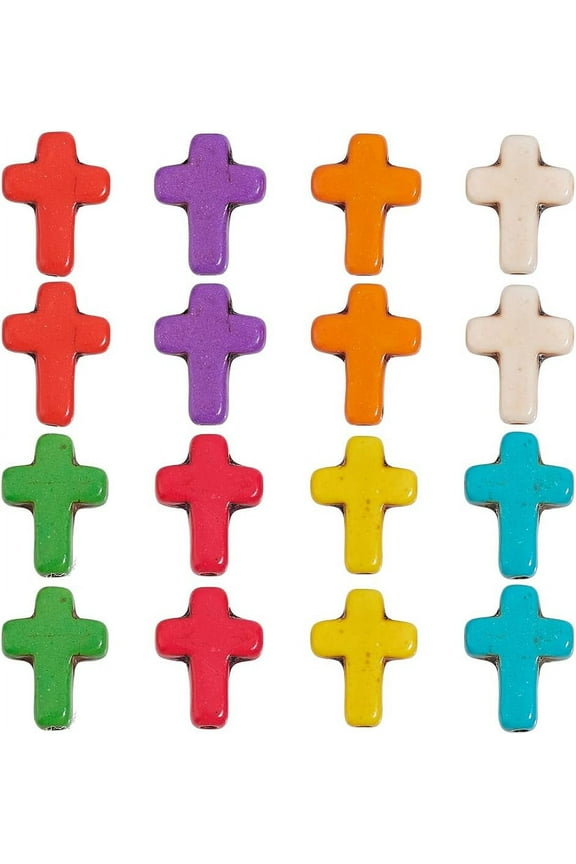 1 Box 100Pcs Cross Beads Bulk Small Easter Cross Beads Synthetic Magnesite Stone Crucifix Crosses White Red Blue Pocket Quilts Cross Bead Charms for Jewelry Making Beading Kit Supplies