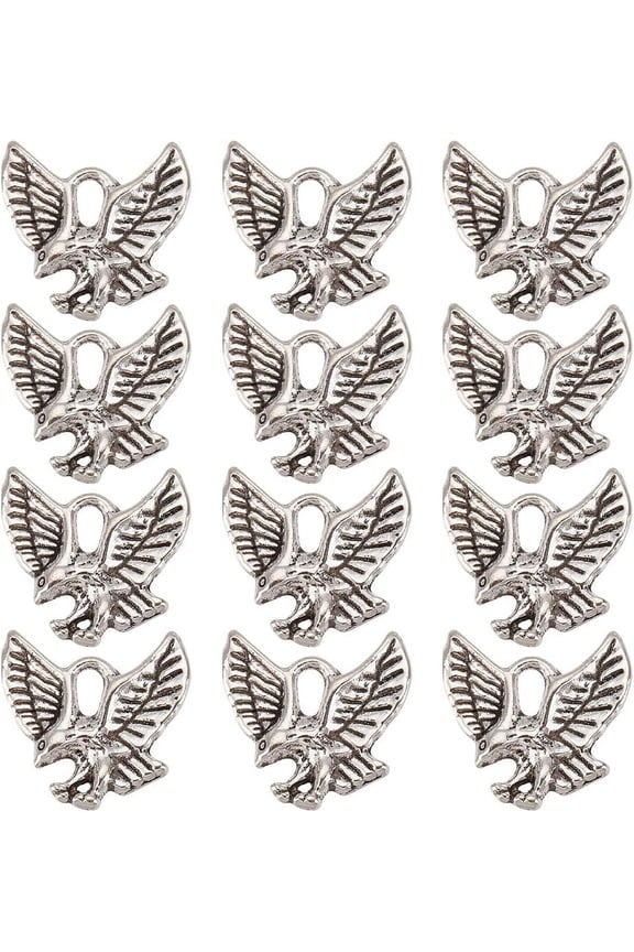 1 Box 100Pcs Eagle Charms Bulk Patriotic Charm Tibetan Style Silver USA American 4th of July Charm Hawk Bird Charms for Jewelry Making Charms DIY Crafts Supplies Silver
