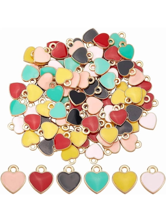 1 Box 100Pcs Enamel Heart Charms Multi Color Heart Charms Bulk Colorful Small Metal Alloy Cute Simple Valentine Pendants for Jewelry Making Findings Bracelet Earrings DIY Crafts Beginner for DIY