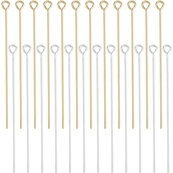 1 Box 100Pcs Eye Pins 18K Gold25 Sterling Silver Plated Open Flat Head Bendable Eye Pins 50mm for Jewelry Making Beading Earring Bracelet Necklace DIY