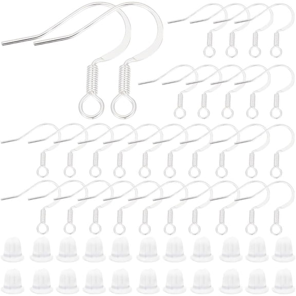 1 Box 100Pcs French Earring Hooks 925 Sterling Silver Plated Brass 20 Gauge Ear Wire for DIY DIY Jewelry Making Findings