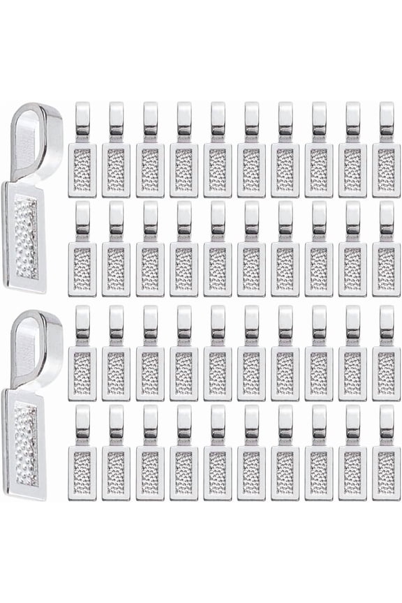 1 Box 100Pcs Glue on Jewelry Bails Flat Pad Pendant Bail Metal Alloy Silver Cabochon Connector Rectangle Blanks Bezel Trays Pad Dangle Charm