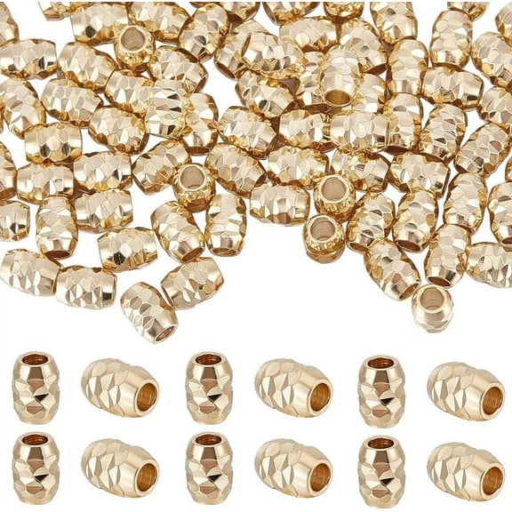 1 Box 100Pcs Gold Fancy Barrel Spacer Beads 24K Gold Plated Brass Corrugated Rondelle Barrel Beads with 1.2mm Hole for DIY Jewelry Making Craft Real 24K Gold PlatedDIY