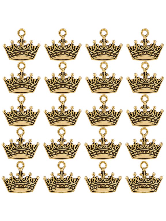 1 Box 100Pcs Gold Tiara Charms Princess King Tiny Charm Bulk Princess Dangle Pendants for Jewelry Making DIY Earrings Bracelet Necklace Birthday